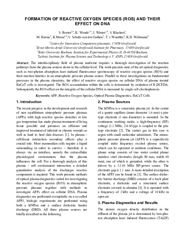 (PDF) Formation of Reactive Oxygen Species (Ros) and Their Effect on Dna