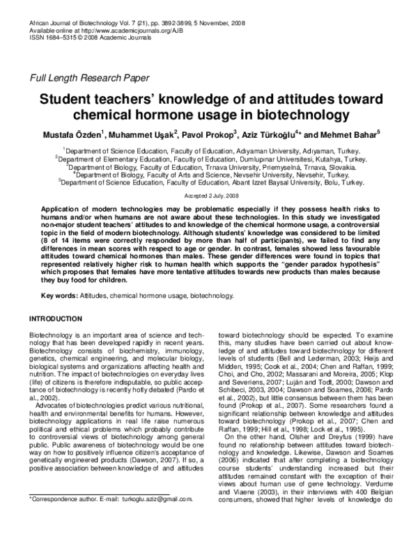 (PDF) Student teachers' knowledge of and attitudes toward chemical ...