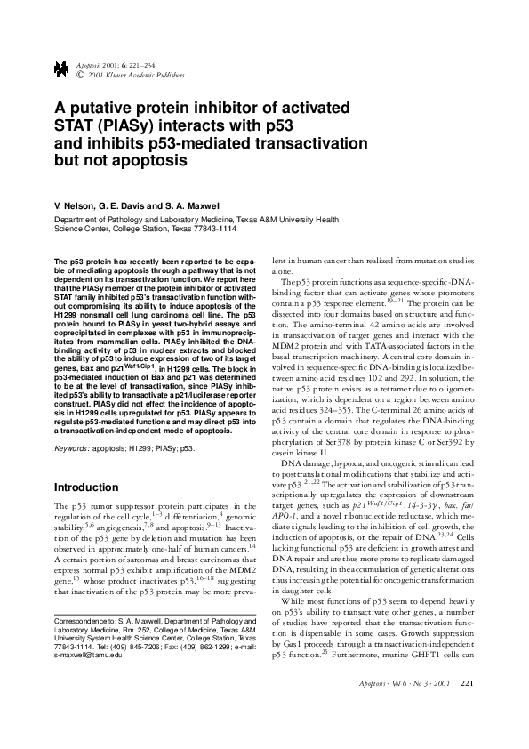 (PDF) A putative protein inhibitor of activated STAT (PIASy) interacts ...