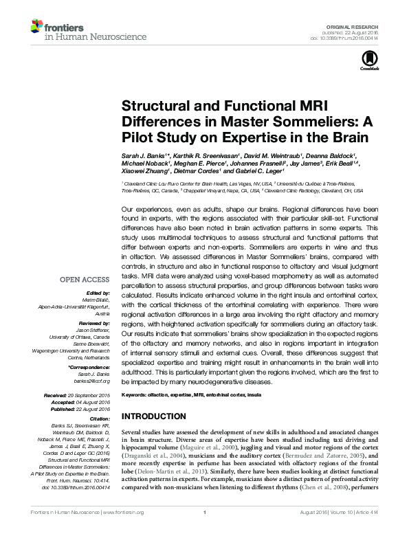 (PDF) Structural and Functional MRI Differences in Master Sommeliers: A ...