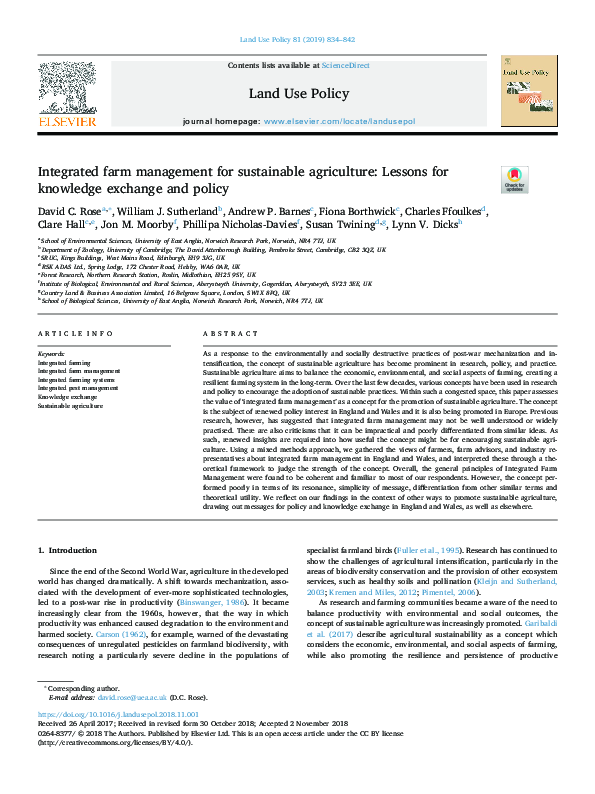 (PDF) Integrated farm management for sustainable agriculture: Lessons ...