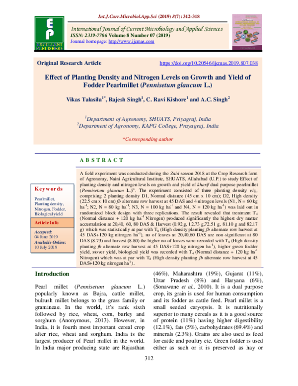 (PDF) Effect of Planting Density and Nitrogen Levels on Growth and ...