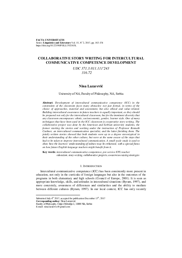 (PDF) Collaborative Story Writing for Intercultural Communicative ...