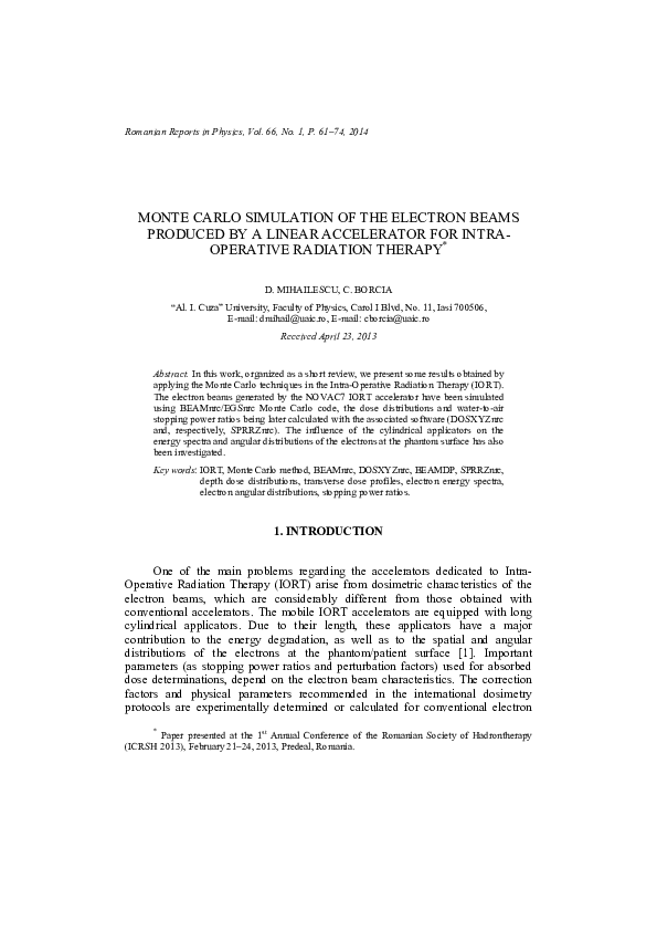 (PDF) Monte Carlo Simulation of the Electron Beams Produced by a Linear ...