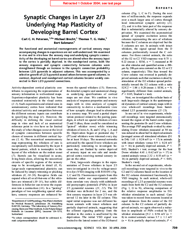 (PDF) Synaptic Changes in Layer 2/3 Underlying Map Plasticity of ...