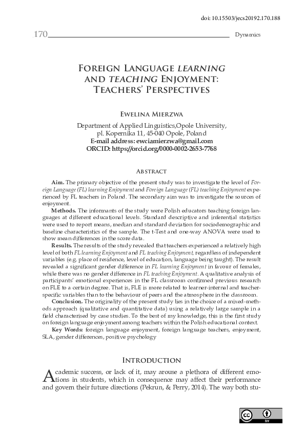 (PDF) Foreign Language learning and teaching Enjoyment: Teachers ...