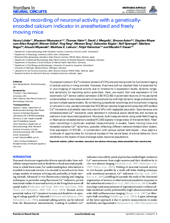 (PDF) Optical recording of neuronal activity with a genetically-encoded ...
