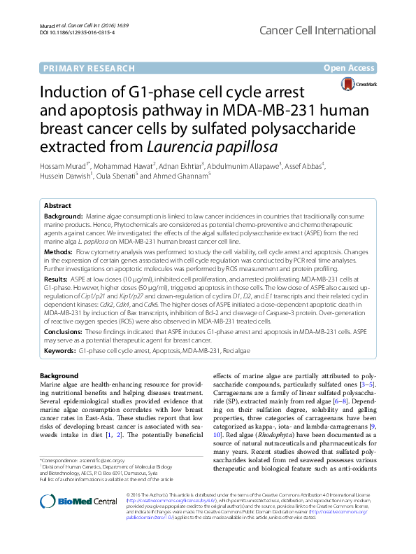 (PDF) Induction of G1-phase cell cycle arrest and apoptosis pathway in ...