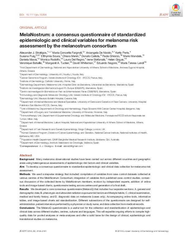 (PDF) MelaNostrum: a consensus questionnaire of standardized epidemiologic and clinical ...
