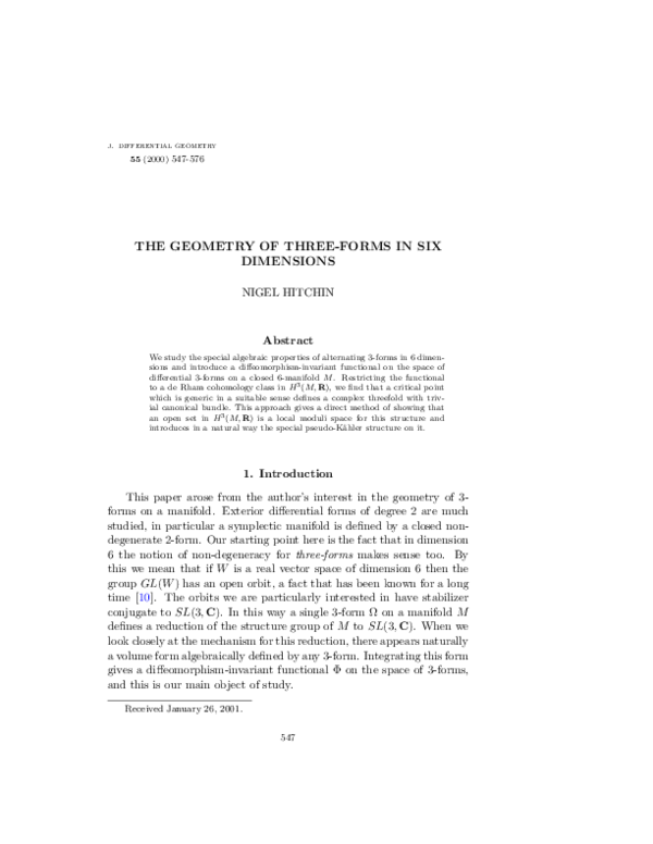 (PDF) The Geometry of Three-Forms in Six Dimensions