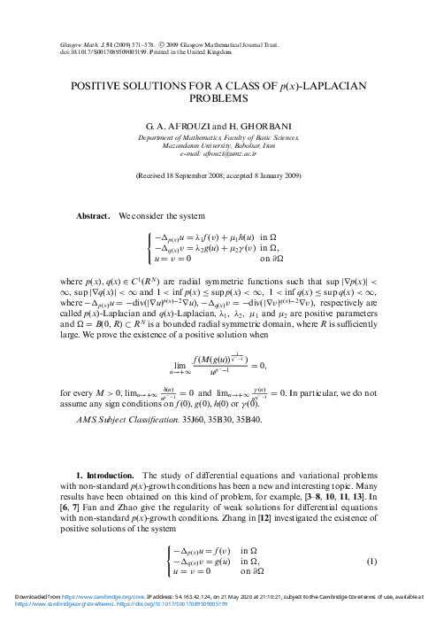 (PDF) POSITIVE SOLUTIONS FOR A CLASS OF p( x)-LAPLACIAN PROBLEMS