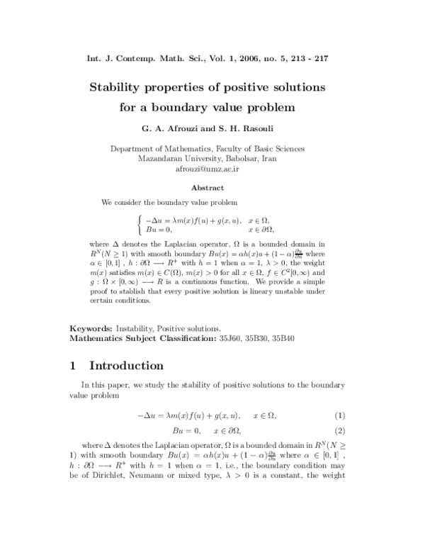 (PDF) Stability properties of positive solutions for a boundary value ...