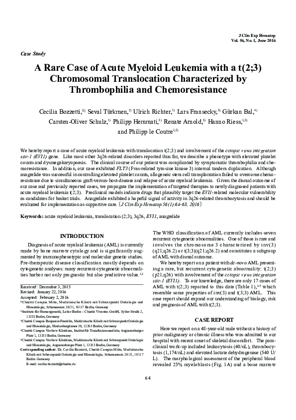 (PDF) A Rare Case of Acute Myeloid Leukemia with a t(2;3) Chromosomal ...