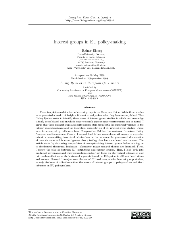 (PDF) Interest groups in EU policy-making