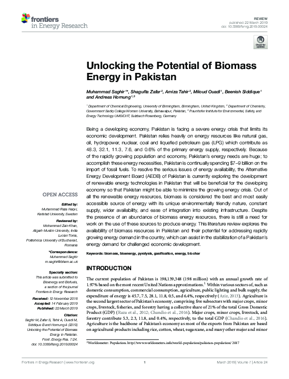 (PDF) Unlocking the Potential of Biomass Energy in Pakistan