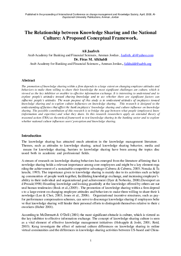 (PDF) The Relationship between Knowledge Sharing and the National ...