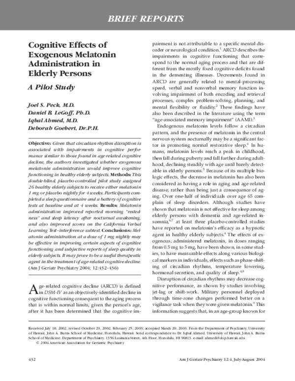 (PDF) Cognitive effects of exogenous melatonin administration in ...