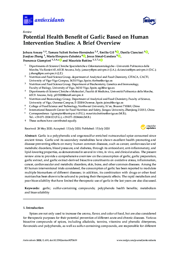 (PDF) Potential Health Benefit of Garlic Based on Human Intervention ...