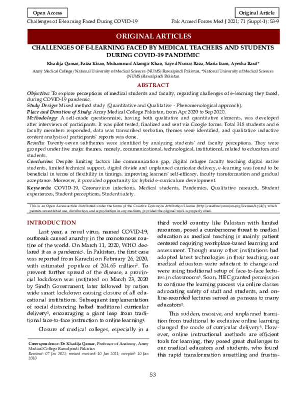 (PDF) Challenges of E-Learning Faced by Medical Teachers and Students ...