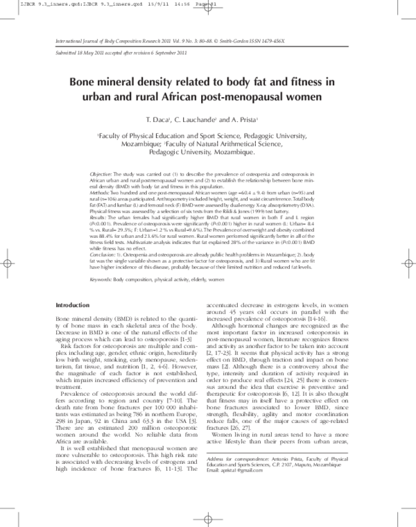 (PDF) Bone mineral density related to body fat and fitness in urban and ...