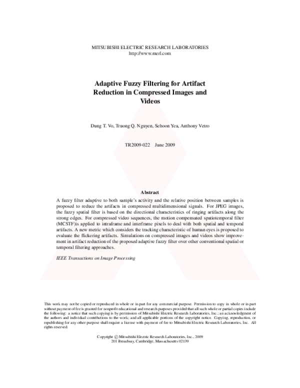 (PDF) Adaptive fuzzy filtering for artifact reduction in compressed ...