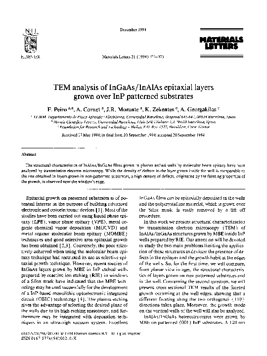 (PDF) TEM Analysis of InGaAs/InAlAs Films on InP Substrates