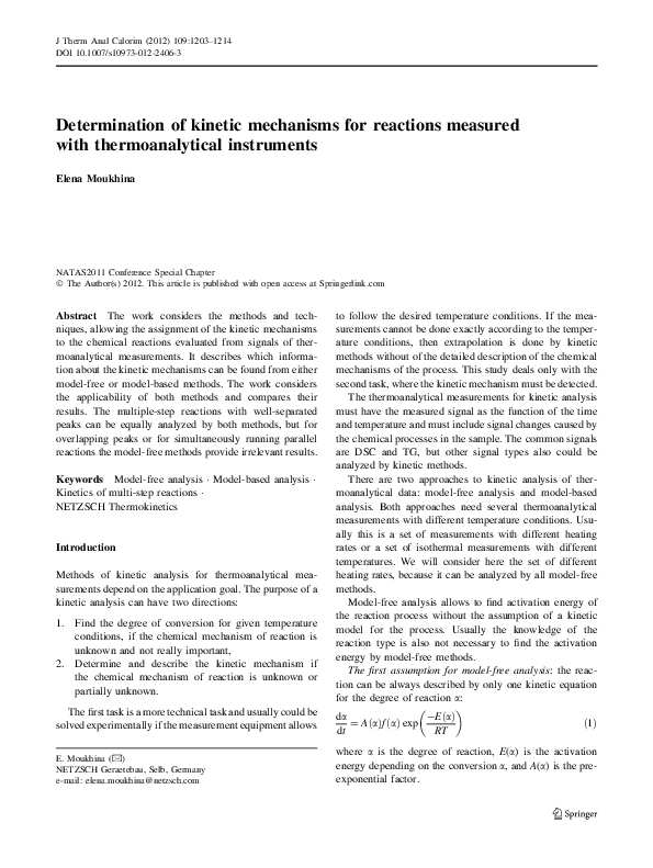 (PDF) Determination of kinetic mechanisms for reactions measured with ...
