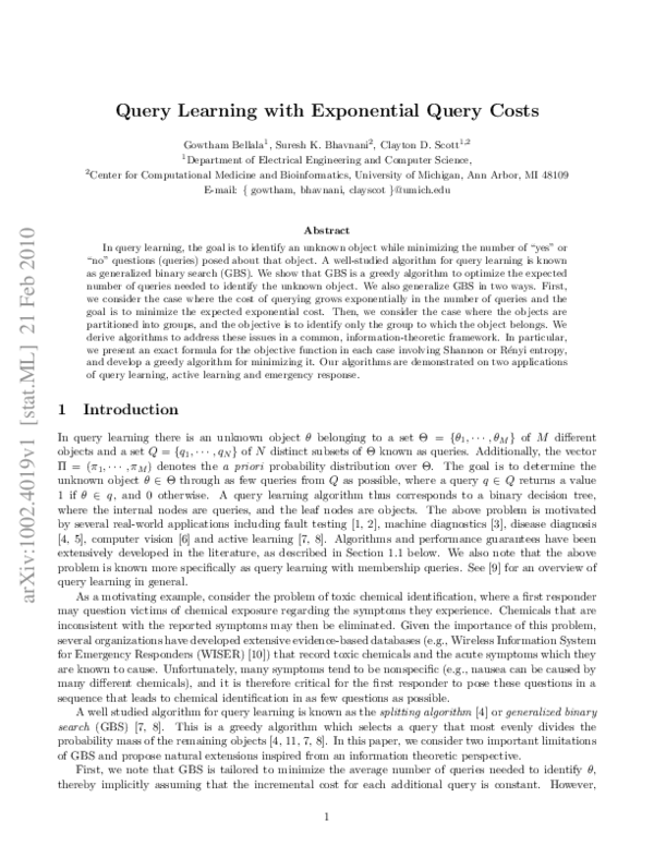 (PDF) Query learning with exponential query costs