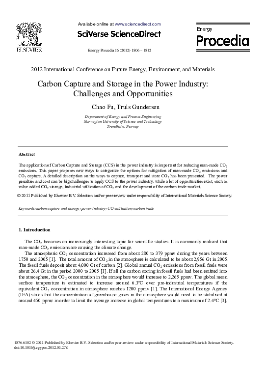 (PDF) Carbon Capture and Storage in the Power Industry: Challenges and ...