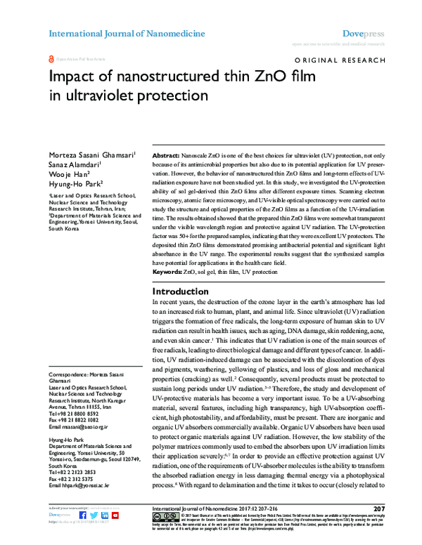 (PDF) Impact of nanostructured thin ZnO film in ultraviolet protection