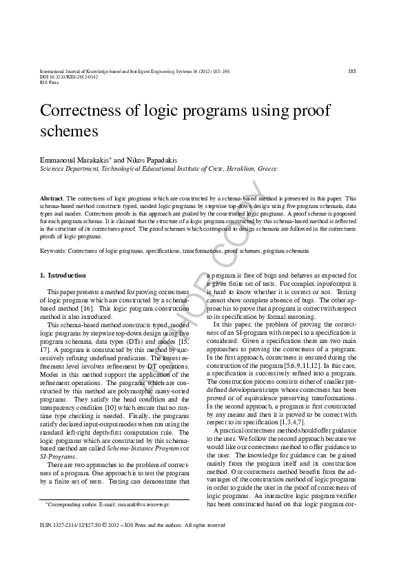 (PDF) Correctness of logic programs using proof schemes