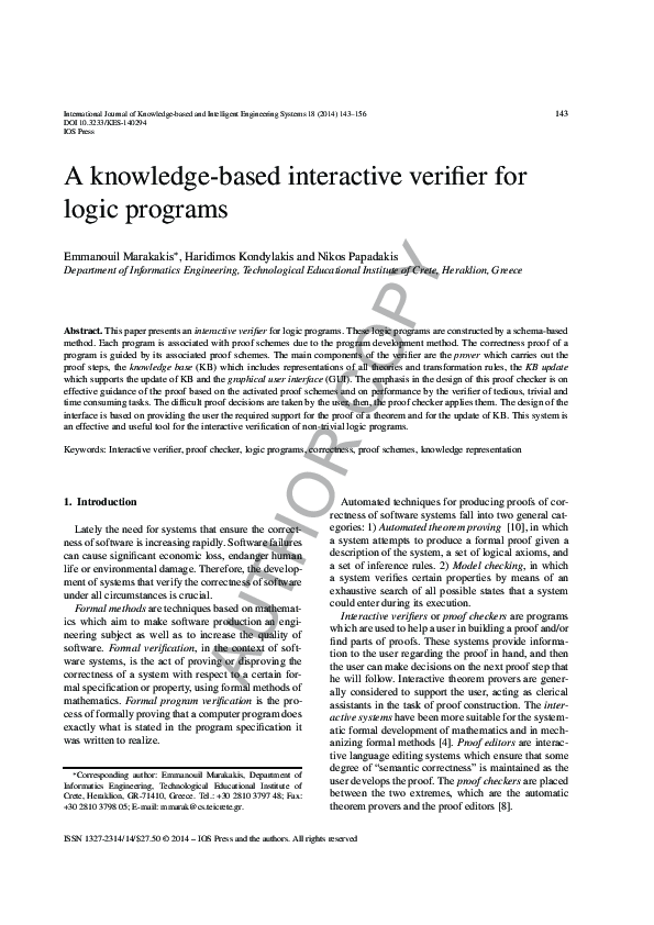 (PDF) A knowledge-based interactive verifier for logic programs