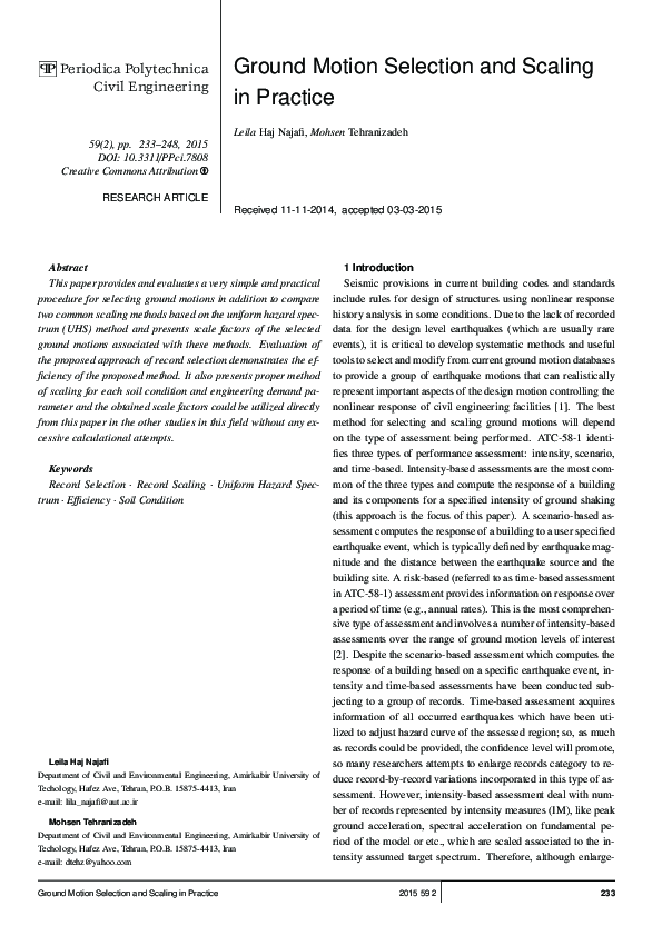 (PDF) Ground Motion Selection and Scaling in Practice
