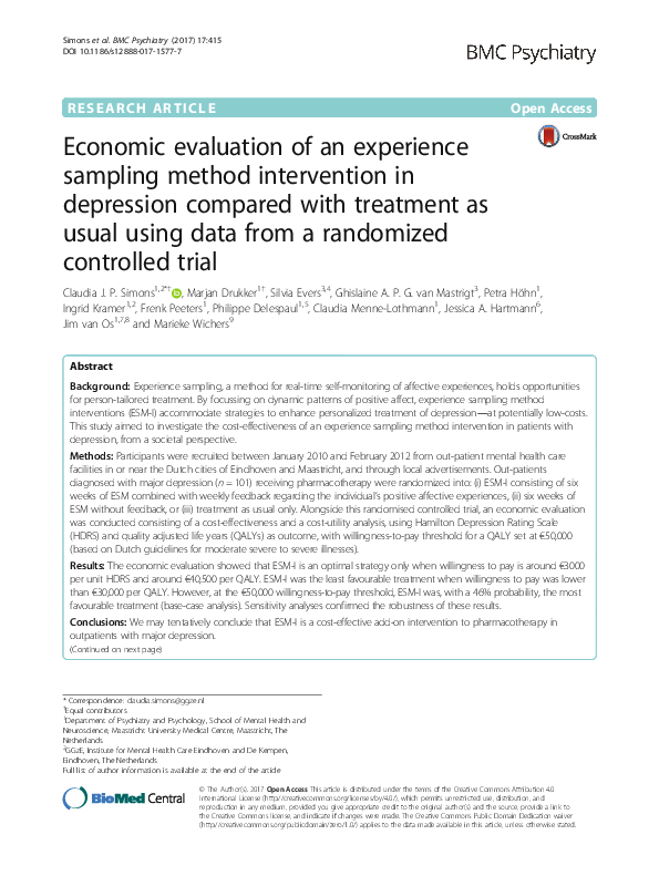 (PDF) Economic evaluation of an experience sampling method intervention ...