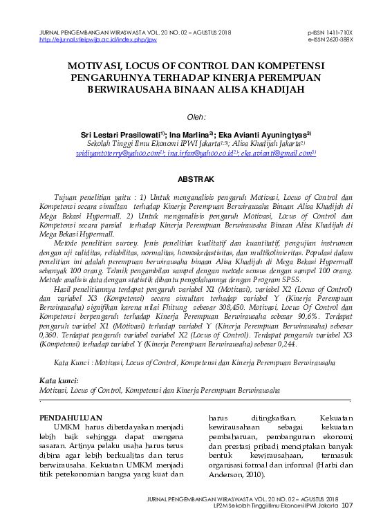 (PDF) Motivasi, Locus of Control, Dan Kompetensi Pengaruhnya Terhadap ...