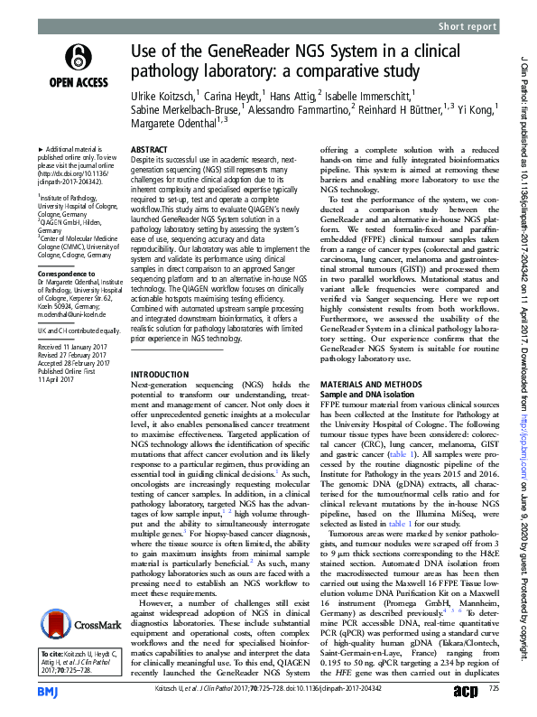 (PDF) Use of the GeneReader NGS System in a clinical pathology ...