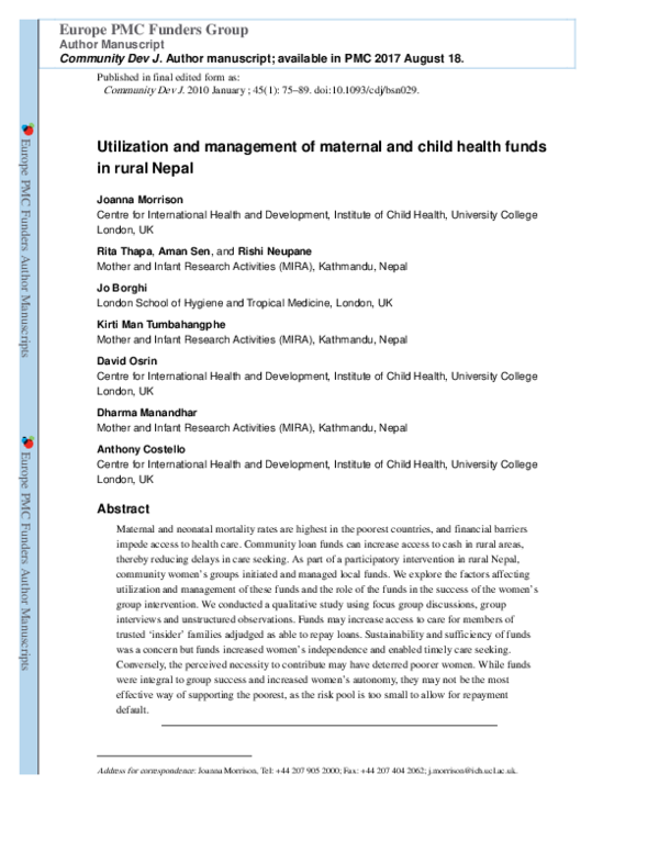 (PDF) Utilization and management of maternal and child health funds in ...
