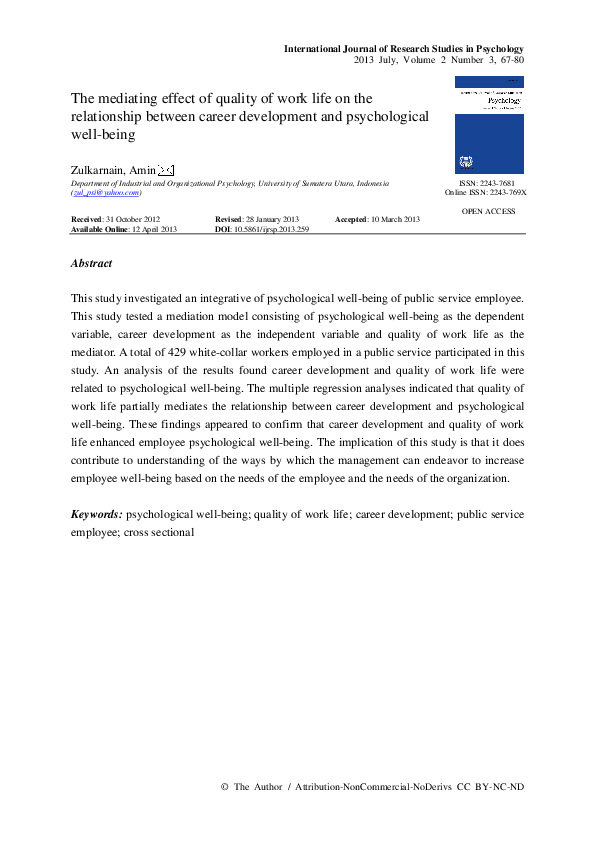 (PDF) The mediating effect of quality of work life on the relationship ...