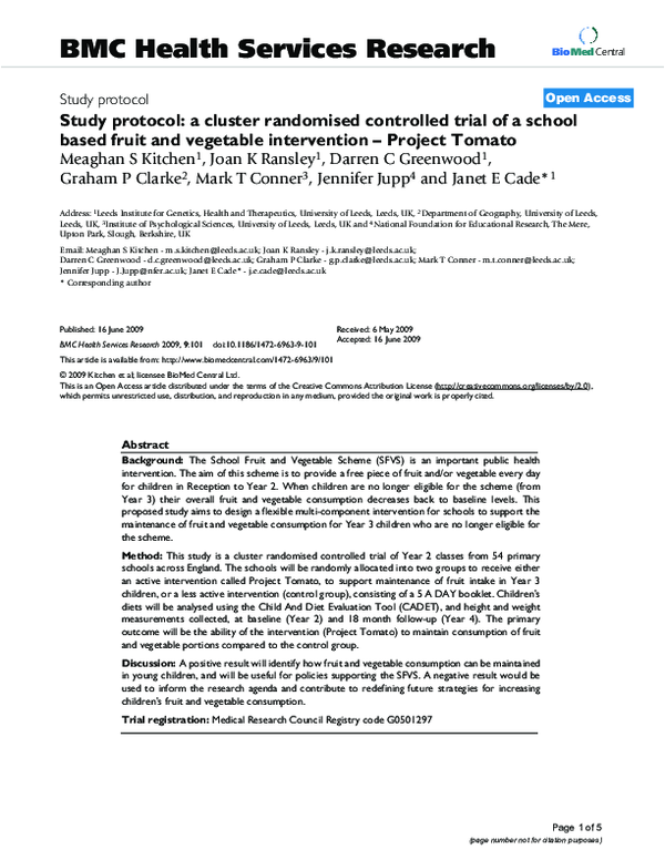 (PDF) Study protocol: a cluster randomised controlled trial of a school ...