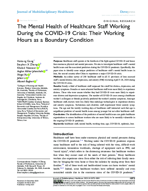 (PDF) The Mental Health of Healthcare Staff Working During the COVID-19 ...
