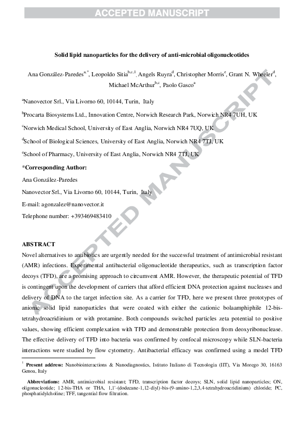 (PDF) Solid lipid nanoparticles for the delivery of anti-microbial ...