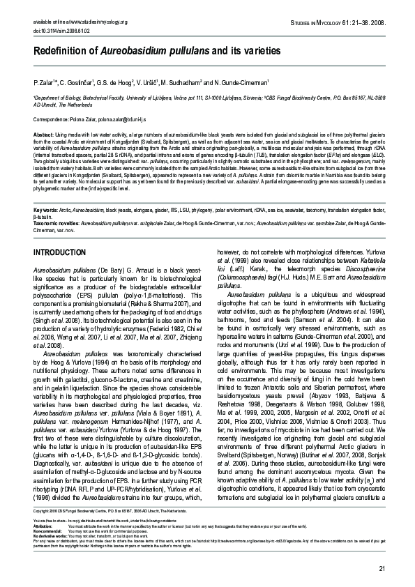 (PDF) Redefinition of Aureobasidium pullulans and its varieties