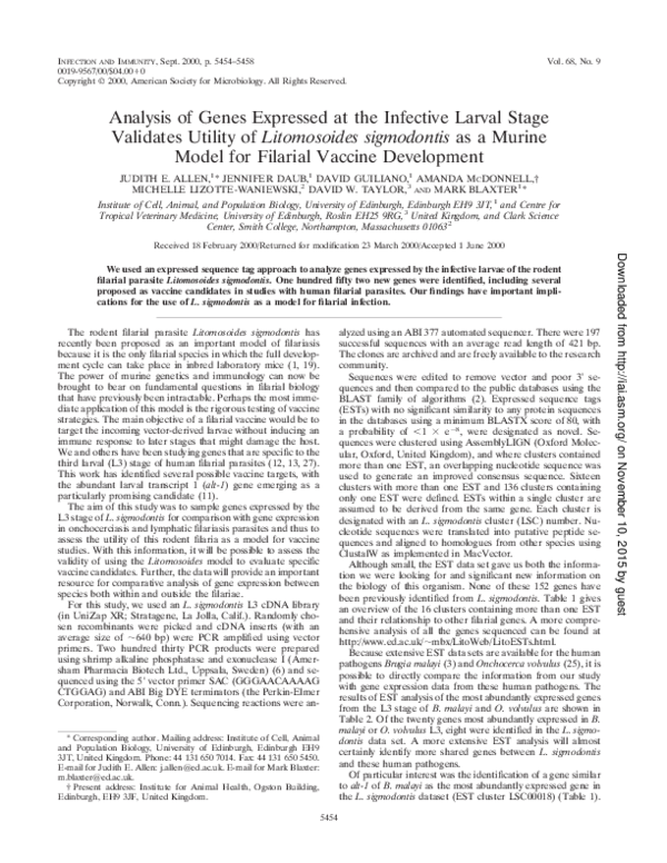 (PDF) Analysis of Genes Expressed at the Infective Larval Stage ...
