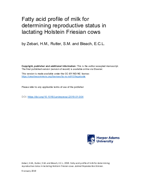 (PDF) Fatty acid profile of milk for determining reproductive status in ...