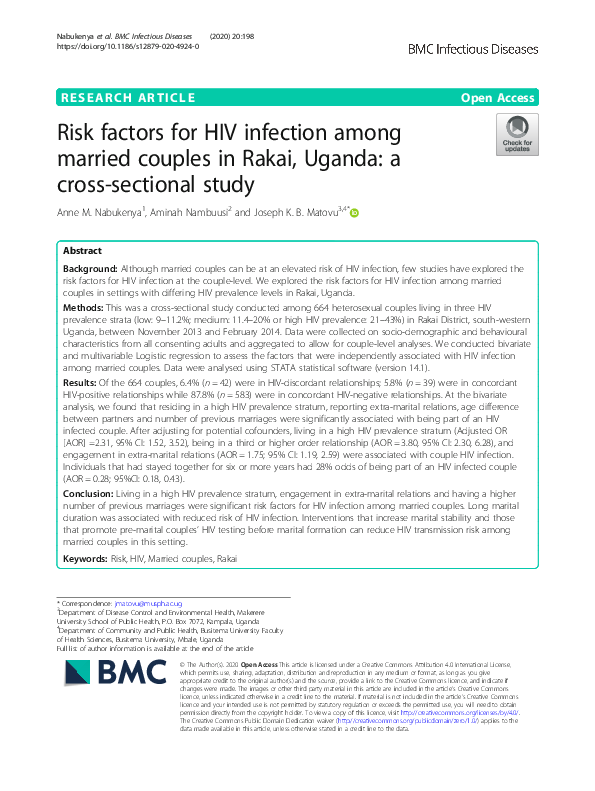 (PDF) Risk factors for HIV infection among married couples in Rakai ...