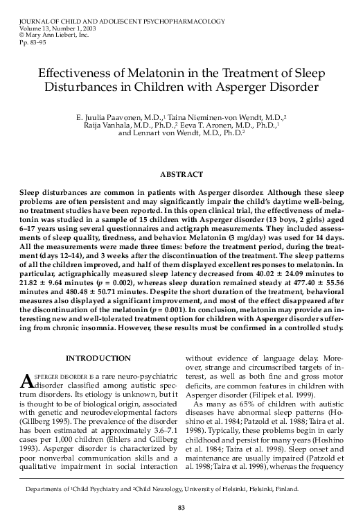 (PDF) Effectiveness of Melatonin in the Treatment of Sleep Disturbances ...