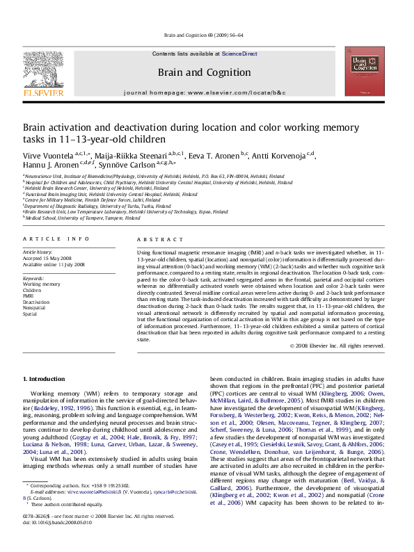 (PDF) Brain activation and deactivation during location and color ...