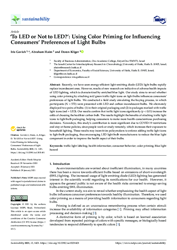 (PDF) ‘To LED or Not to LED?’: Using Color Priming for Influencing ...