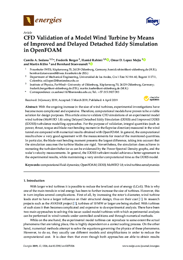 (PDF) CFD Validation of a Model Wind Turbine by Means of Improved and ...
