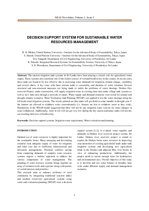 (PDF) Decision Support System for Sustainable Water Resources Management